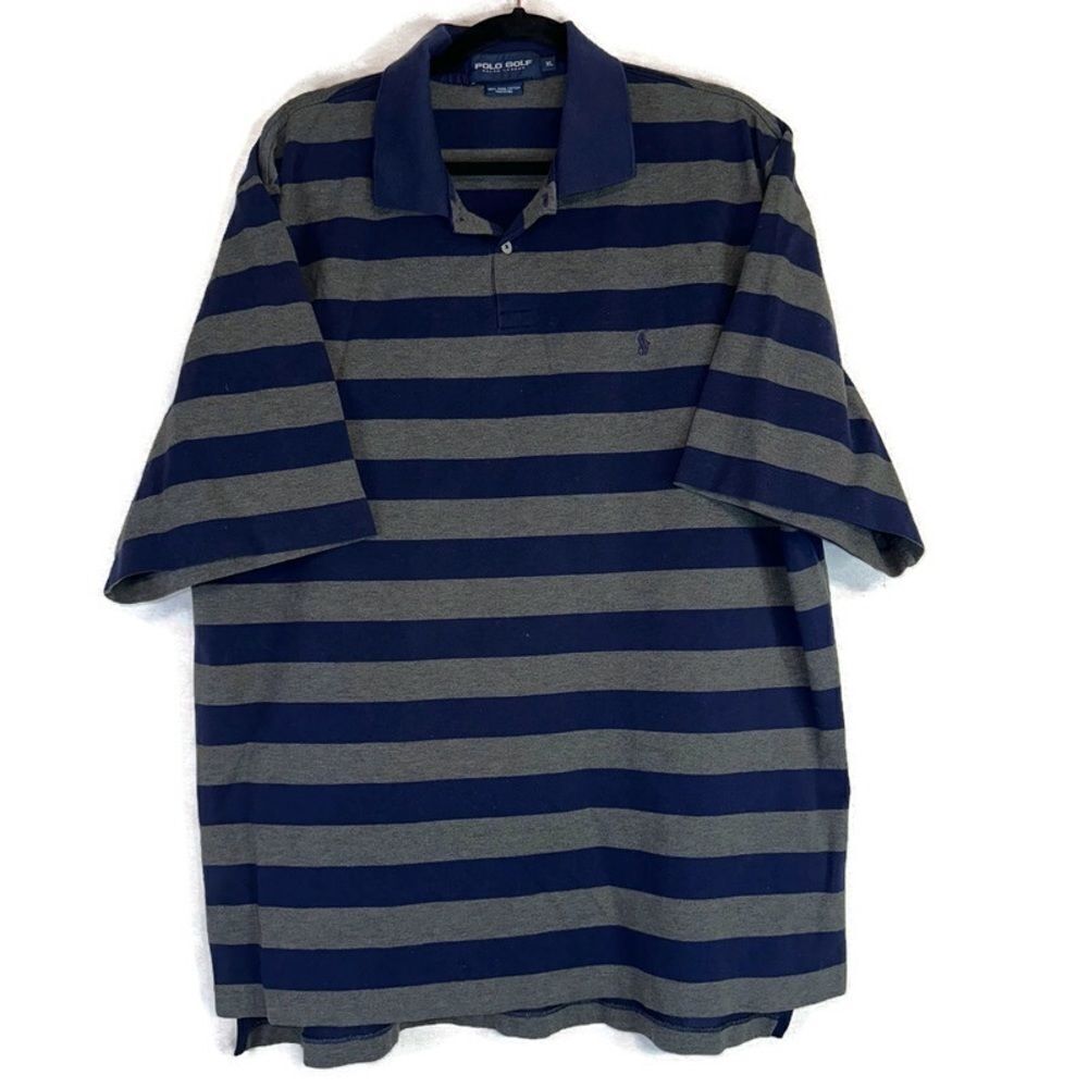 Ralph Lauren Polo Golf Mens Size XL Striped Knit Polo Shirt‎ Blue Pony Preppy